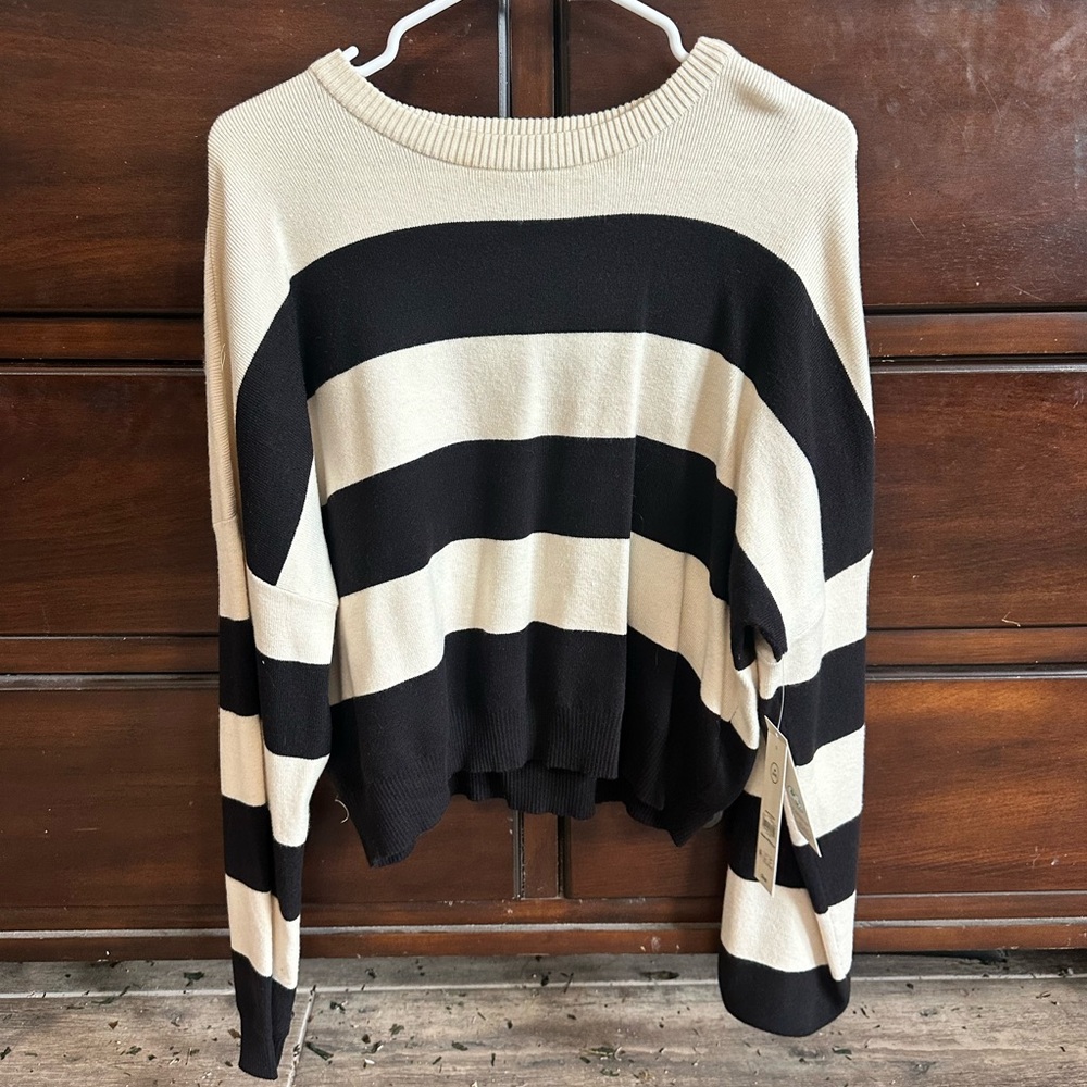 No Boundaries Black and Cream Striped Sweater
